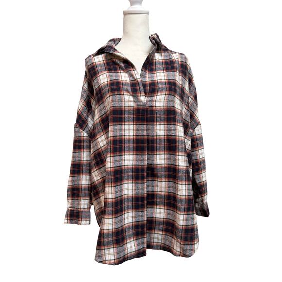 NWT Women French Connection Flannel Popover Top Blouse Shirt Oversize S - Picture 1 of 6